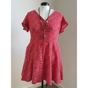 Women’s Large Button Front Mini A Line Short Sleeve Dress With Side Pockets NWT